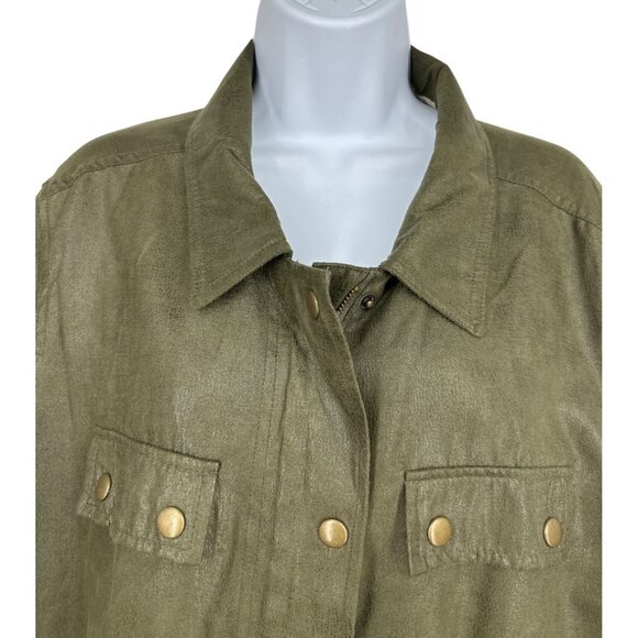 Susan Graver Olive Green 4 Front Pockets Gold-Tone Snaps Utility Jacket Size XL - Picture 2 of 10